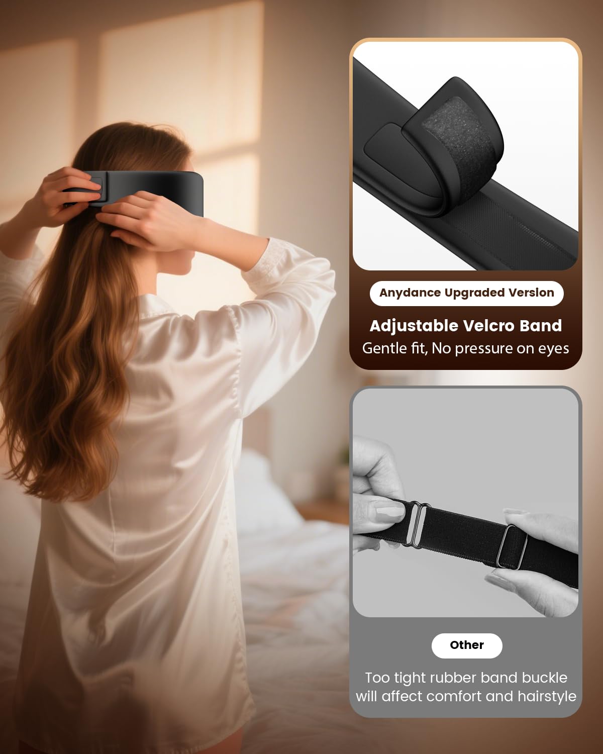 Heated Eye Mask - Cordless Eye Mask for Dry Eyes, Eye Relief, Improved Sleep, Timed Shutdown, 4 Temperature, Washable Eye Heating Pad for Travel, Removable for Cleaning - Black