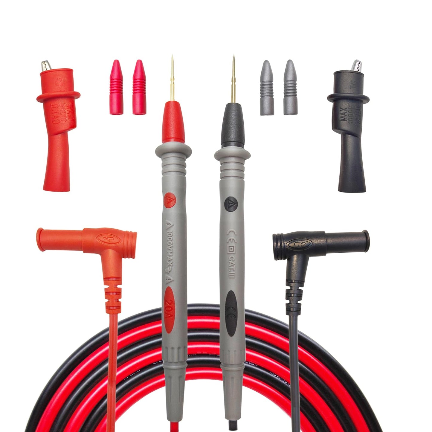 Eiranoly Professional Multimeter Test Leads 1000V 20A, 40.5in, Test Leads Kit, Ultra-Sharp Gold-Plated Probes, Silicone Meter Leads for Fluke, AstroAI, Klein Multimeter & Automotive Testing (Upgraded)