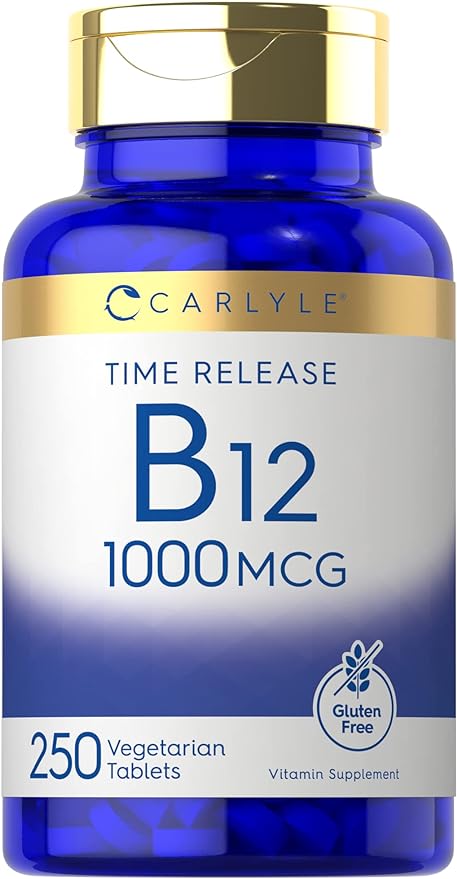Carlyle B12 Vitamin 1000 mcg | 250 Count | Time Release Tablets | as Cyanocobalamin | Vegetarian, Non-GMO & Gluten Free Supplement
