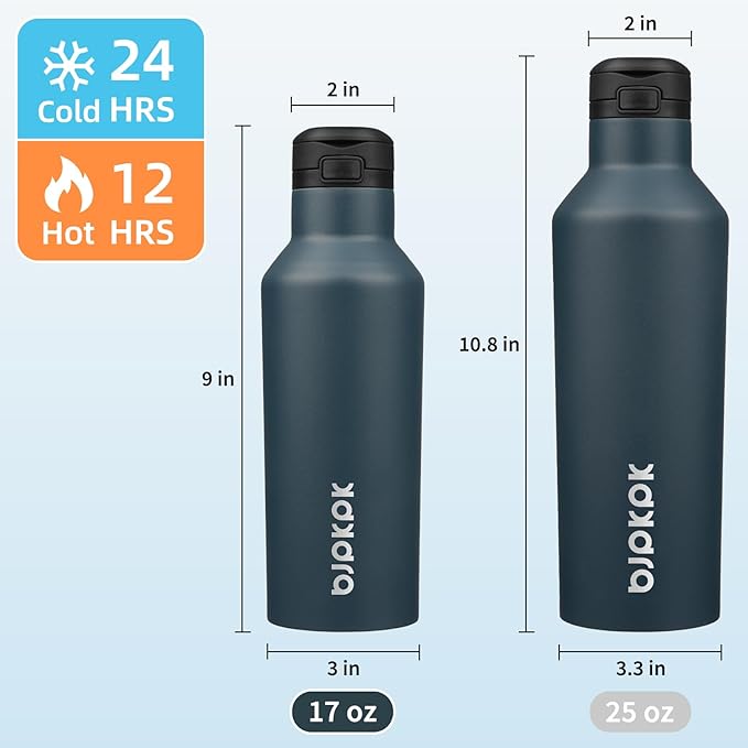 BJPKPK Insulated Water Bottle With Straw 17oz Stainless Steel Water Bottles With 2 Lids And Carry Handle Reusable Travel Metal Thermal Flask,Navy Blue