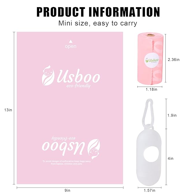 Disposable Diaper Bags for Baby - 20 Refill Rolls (300 Pack), Disposable Trash Bag with Dispenser - Cherry Blossom Scented, Pink, Ideal for Diaper Dispoal