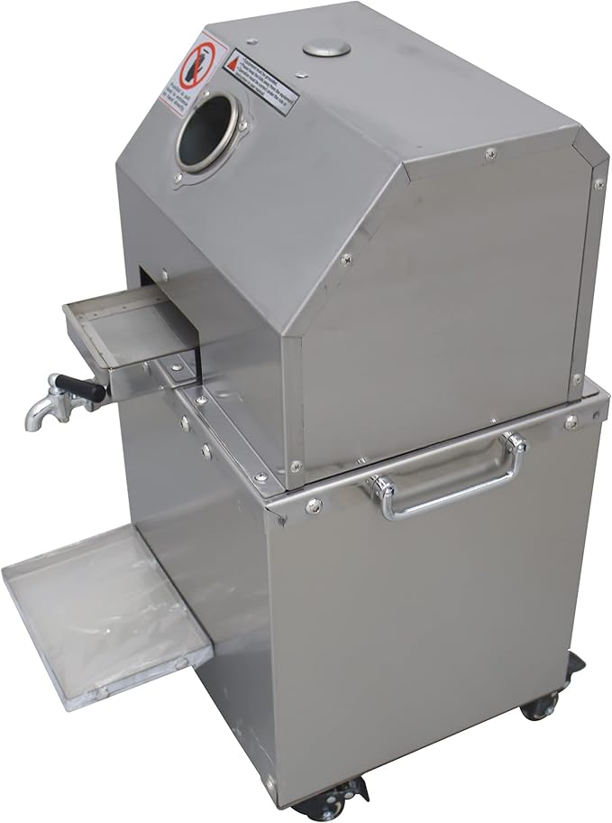TECHTONGDA Sugarcane Press 110V 3 Rollers Sugar Cane Juicer Electric Sugar Cane Ginger Press with 304 Stainless Steel Rollers and Water Injection Hole 660lb/h Productivity for Commercial Use