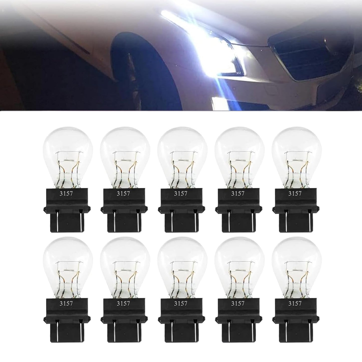 Tesnaao 10 Pack Car Instrument Light Bulb  3157 Brake Light Bulb  12V 21/5W Automobile Lighting Replacement Accessory  Universal For Most Cars  Trucks And Vans (White)