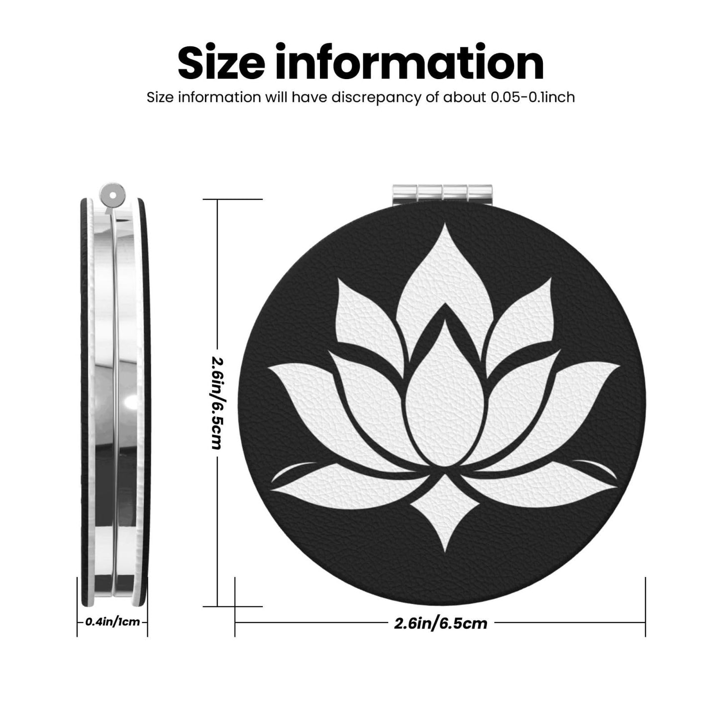 keluki Lotus Flower Print Foldable Travel Pocket Mirror Round PU Leather Portable Mini Makeup Double Sided Handheld Magnifying,2