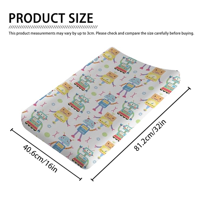 Cartoon Robots Changing Pad Covers Cute Robots Baby Diaper Changing Table Cover for Boys Girls Robots Nursery Decor Ultra Soft Breathable Stretch Changing Table Sheets Mats 32''x16''