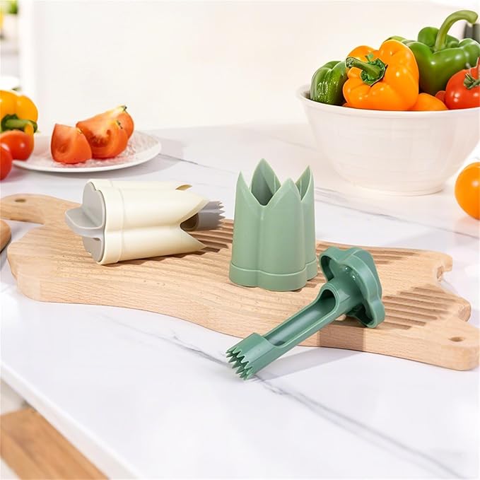 Pepper Corer, 2 in 1 Red Bell Pepper Seed Corer Remover Tool, Fruit & Vegetable Corers Quick Cave Tools for Jalapeno Cutter Deseeder, Green Yellow