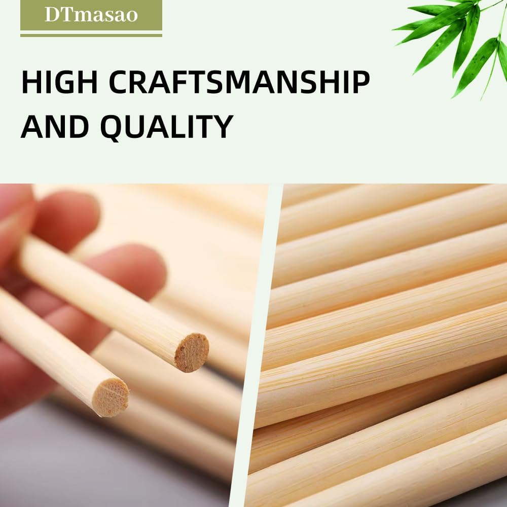 1/4 x 12 Inch 100 PCS Dowel Rods Wood Sticks Wooden Dowel Rods - Unfinished Bamboo Sticks - for Crafts and DIYers