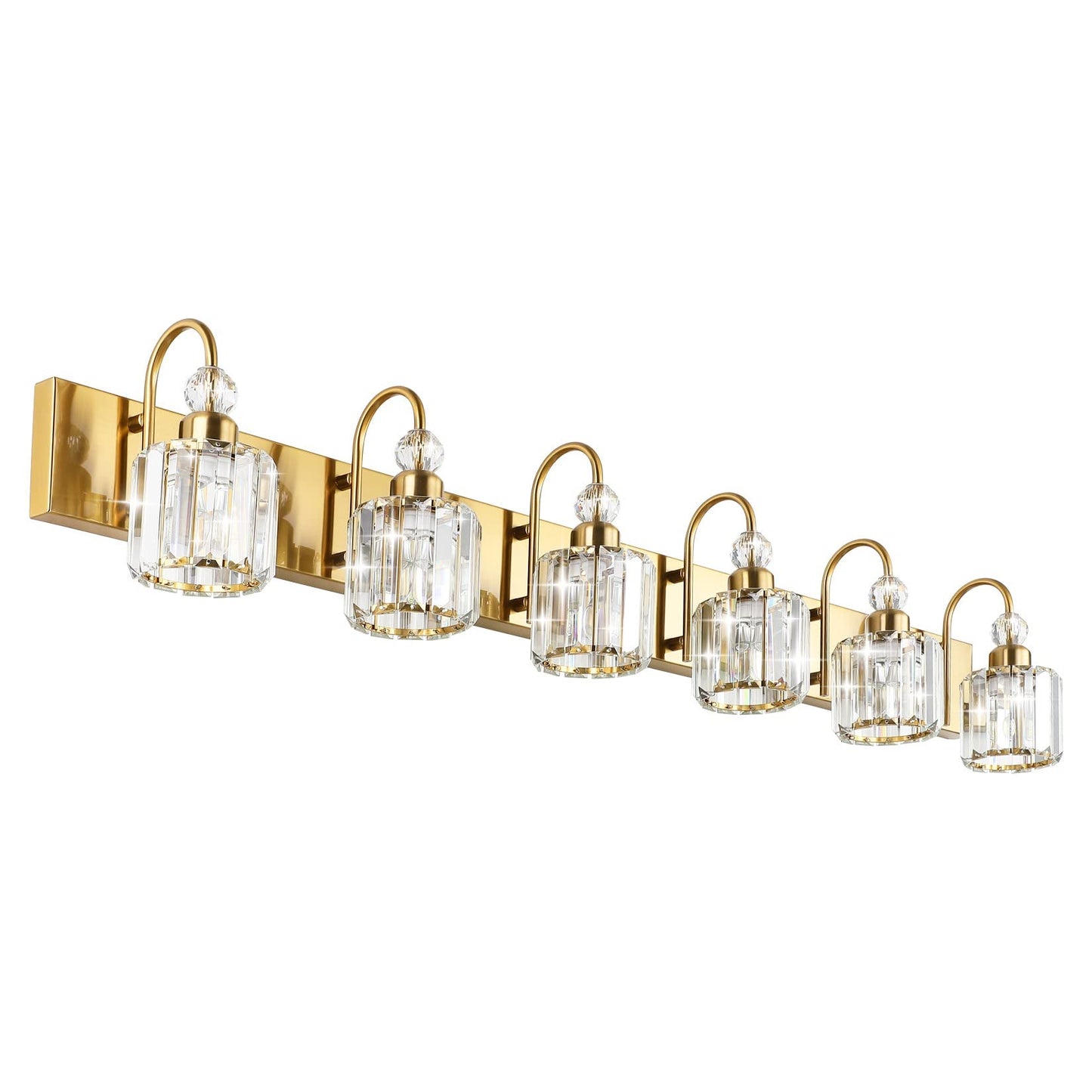 Ralbay 6-Light Gold Crystal Vanity Lights - Modern Brass Wall Fixtures For Bathroom, Model 8600, Elegant Round Design