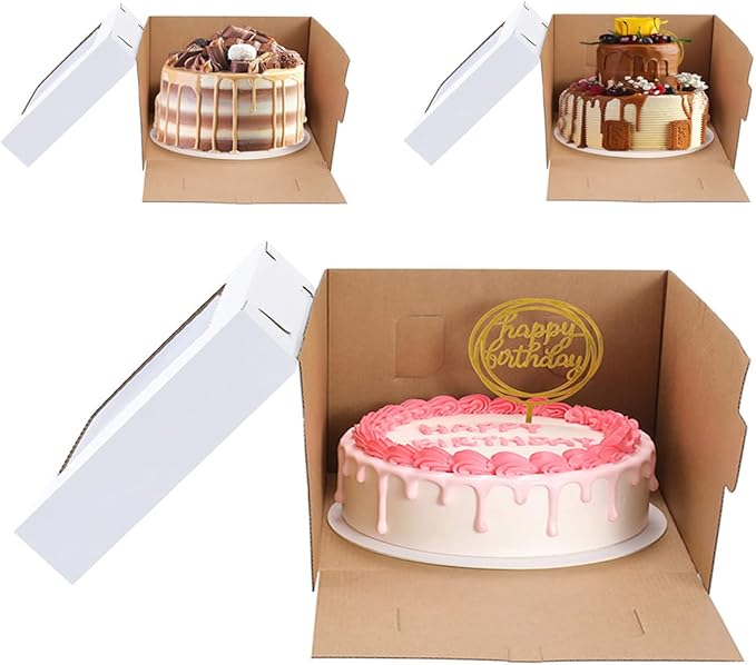 Tall Cake Boxes for Tier Cakes,12x12x8 Inch [12Pack ] Thick Sturdy Bakery Box with Window,White Cake Carrier, Disposable Cake Containers,Birthday Cake Boxes