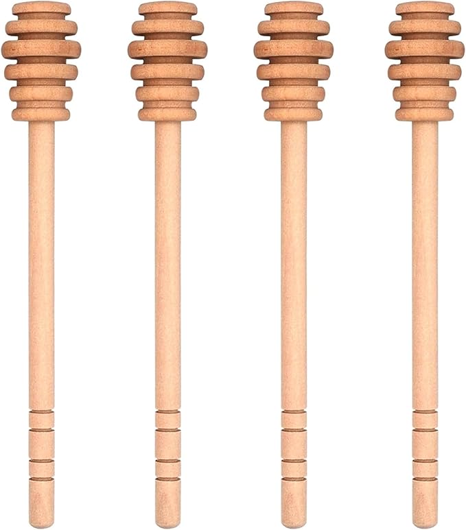 4PCS Honey Mixing Stirrer, Wooden Honey Dipper, Smooth Honey Comb Stick, Honey Spoon Collecting Dispensing Drizzling Jam (Straight Handle)