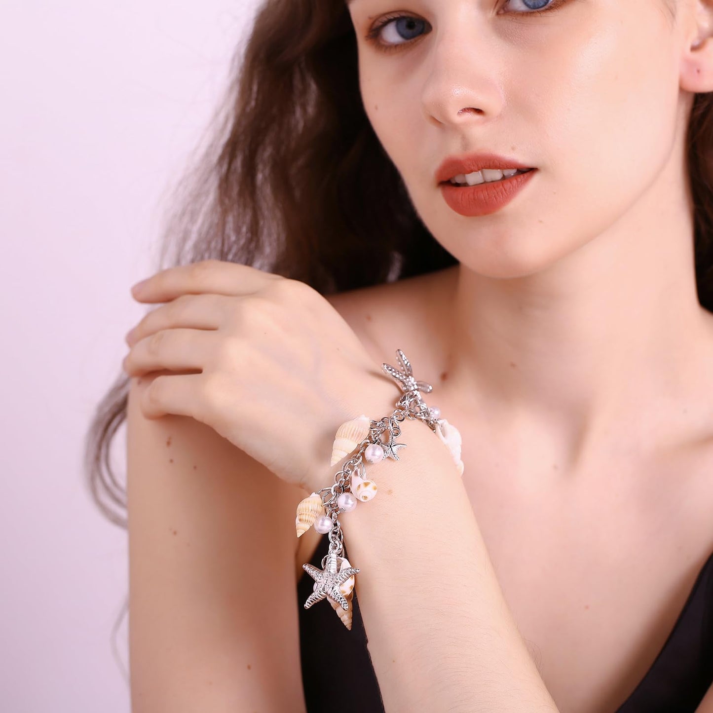 RUOFFETA Shell Starfish Necklace Bracelet Conch Statement Chunky Necklace Mermaid Costume Jewelry Beach Jewelry for Women(Bracel