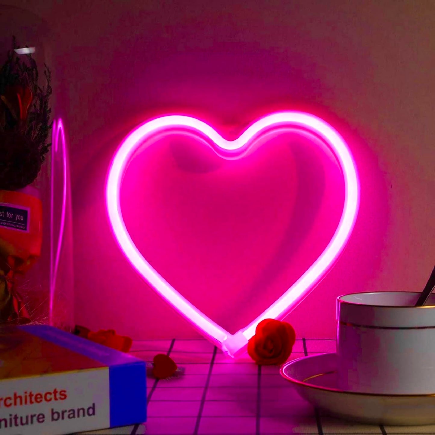 Exf Pink Heart Neon Sign - Battery Operated Led Lamp For Home Décor, Galentines Day, Wedding, GirlS Room - 1 Pack