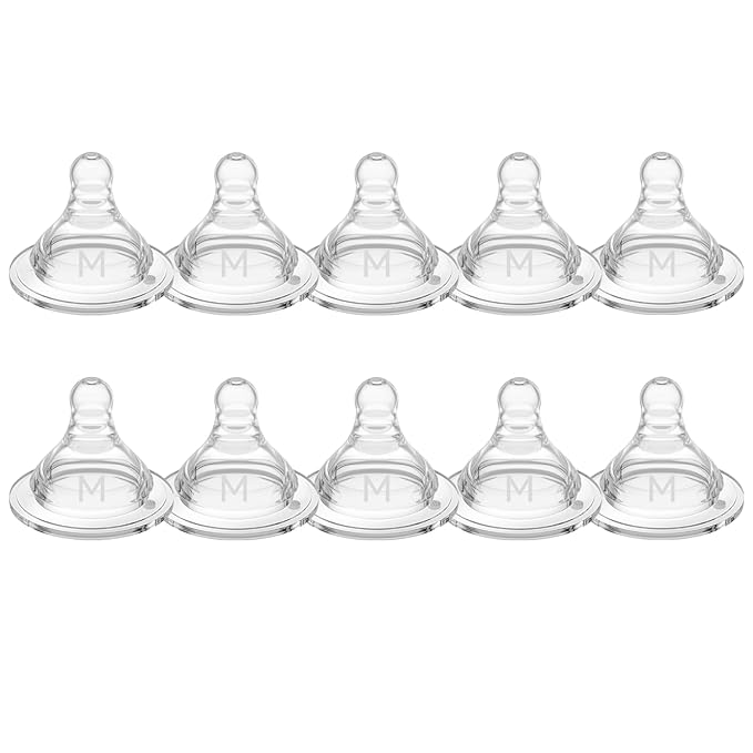 Silicone Replacement Nipple, Medium Flow Nipples for Wide Neck Bottles, 3+ Months, 10 Count