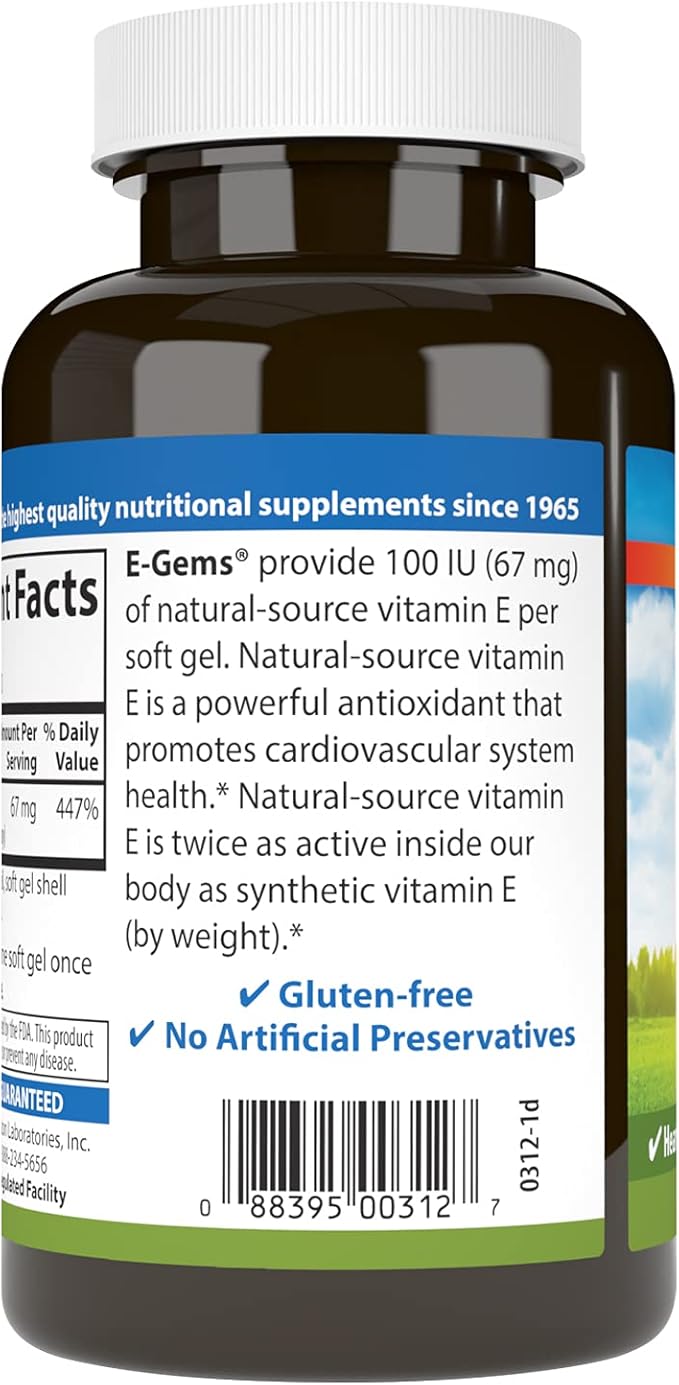 Carlson - E-Gems, 100 IU, Heart Health & Optimal Wellness, Antioxidant, 250 soft gels