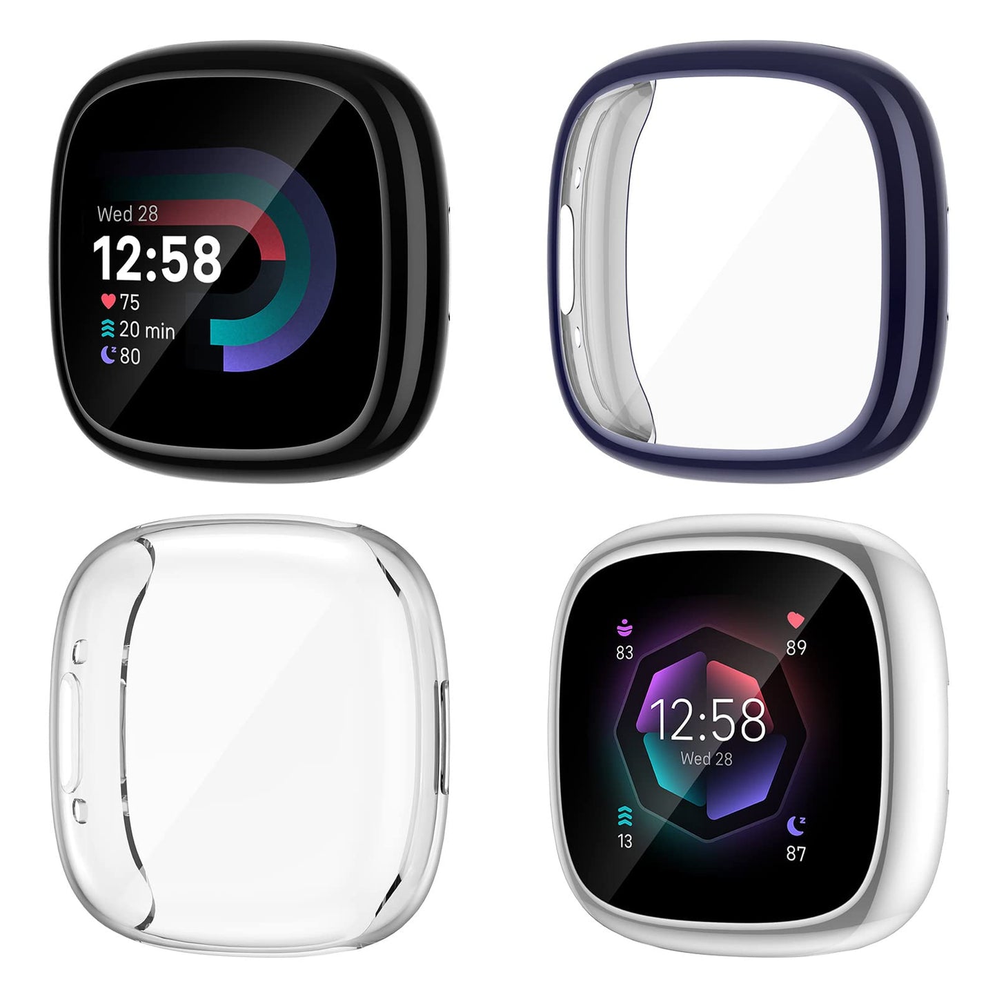 Nanw 4-Pack Screen Protector Case Compatible With Fitbit Sense 2/Versa 4, Soft Tpu Plated Bumper Full Cover Protective Cases For