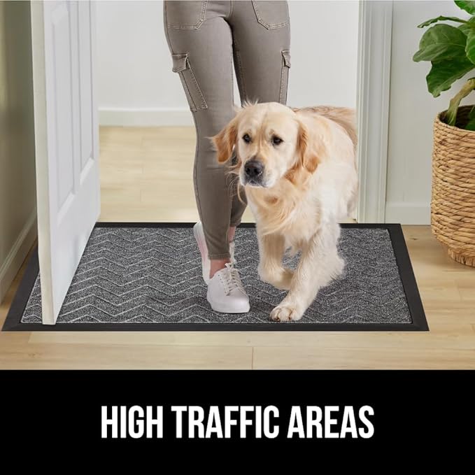 GORILLA GRIP 100% Waterproof All-Season WeatherMax Doormat, 23x35, Durable Natural Rubber, Stain and Fade Resistant, Low Profile, Indoor Outdoor Doormats, Easy Clean Patio Entrance Mat, Steel Chevron