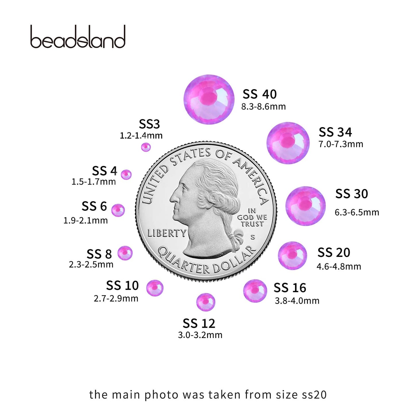 Beadsland 1440pcs Flat Back Crystal Rhinestones Round Gems for Nail Art and Craft Glue Fix, Luminous Purple, SS20,4.6-4.8mm