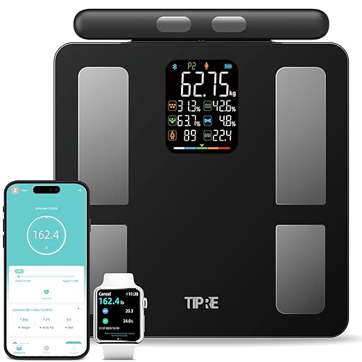 TIPRE Smart Scale for Body Weight 8-Electrode Digital Weight Scale for Body Fat Bathroom Scale with BMI Full Body Composit...