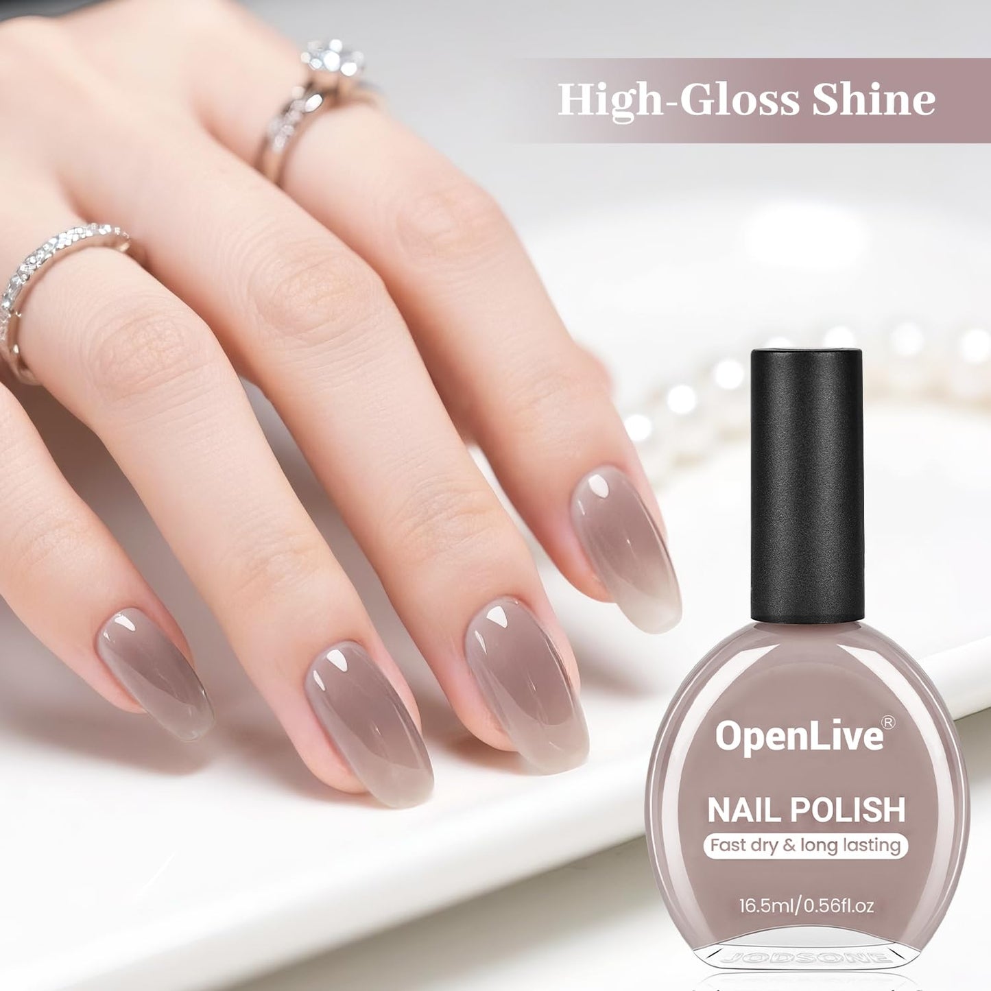 OpenLive 16.5ml Jelly Light Gray Nail Polish Large Volume Quick Dry Nail Polish, Long Lasting Shine, Fingernail Toenail Nail Art