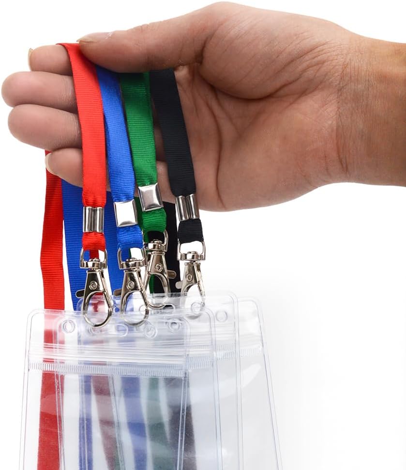 Lanyards 50 Pcs Bulk Lanyard for Id Badges Flat Red Lanyard with Badge Clip Swivel Hook (50, Red)
