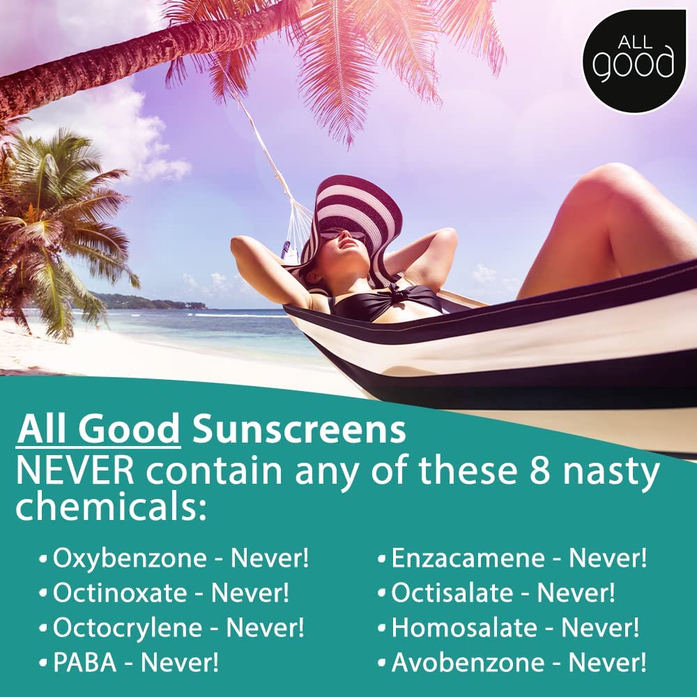 All Good Mineral Sun Care Set - SPF Lip Balm, Sport Sunscreen Lotion, Zinc Butter, & Face/Nose/Ear Sunstick - Water Resistant &