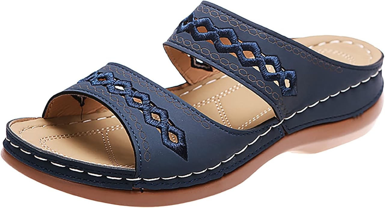 JEUROT Women's Summer Sandals Arch Support Orthopedic Sandal Open Toe Slip On Wedge Slides Comfortable Walking Platform Shoes