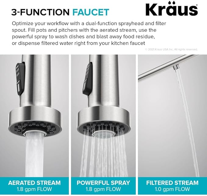 KRAUS Bolden 2-in-1 Commercial Style Pull-Down Single Handle Water Filter Kitchen Faucet for Water Filtration System in Matte Black, KFF-1610MB