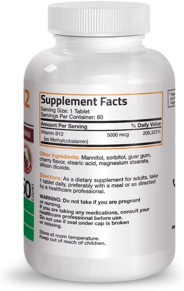 Methyl B12 5000 mcg Vitamin B12 Methylcobalamin Lozenges + Super B Vitamin B Complex Sustained Slow Release