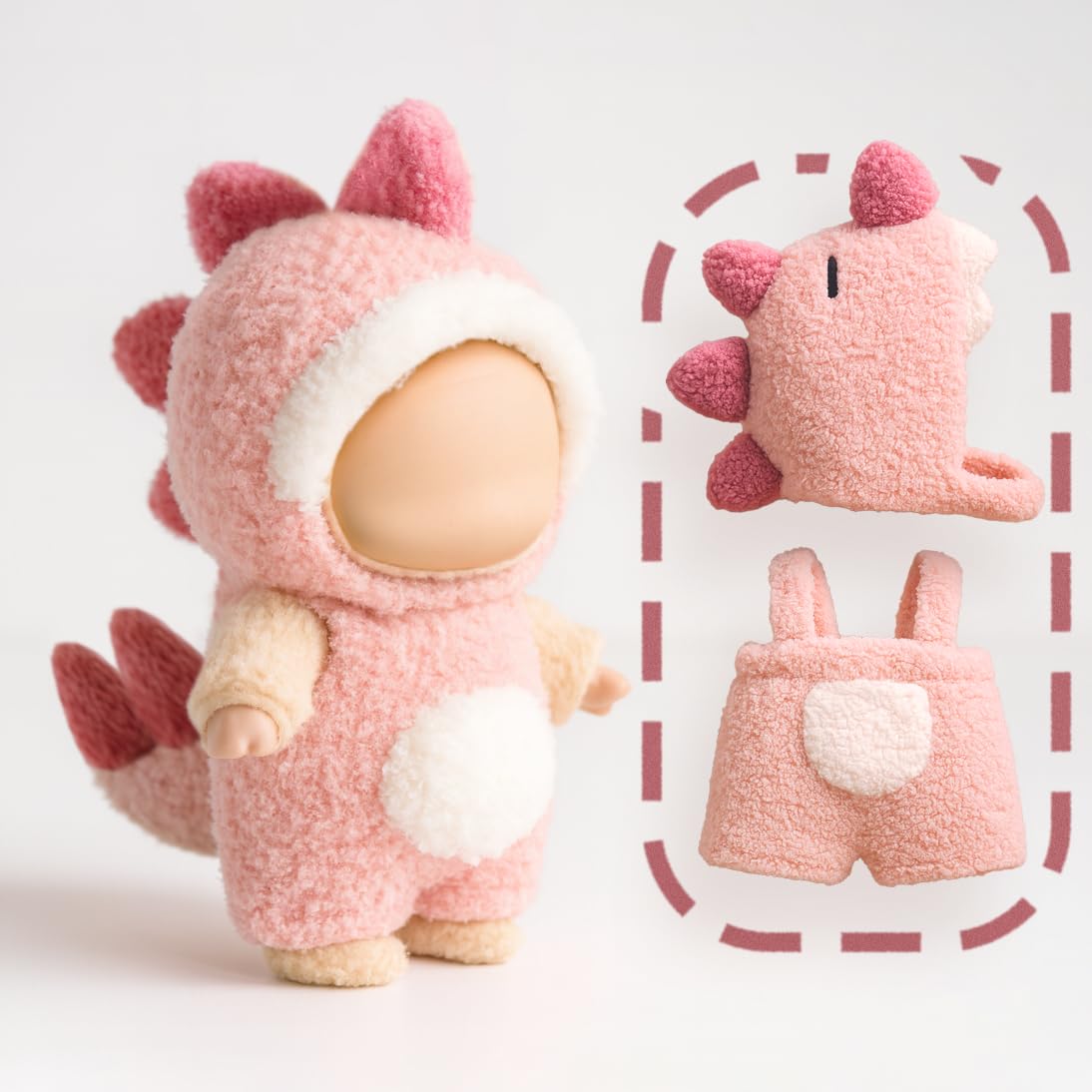 17cm Doll Clothes – Fluffy & Cute Outfits for Designer Dolls | Soft Costumes - Pink-Dino