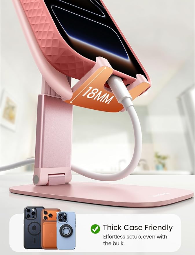 Lamicall Ultra-Thin Pink Phone Holder - Valentines Day Decorations, Gifts for Valentine, Rose Gold Pink Cell Phone Holder, Office Decor for Women, for iPhone, 4-8'' Phone