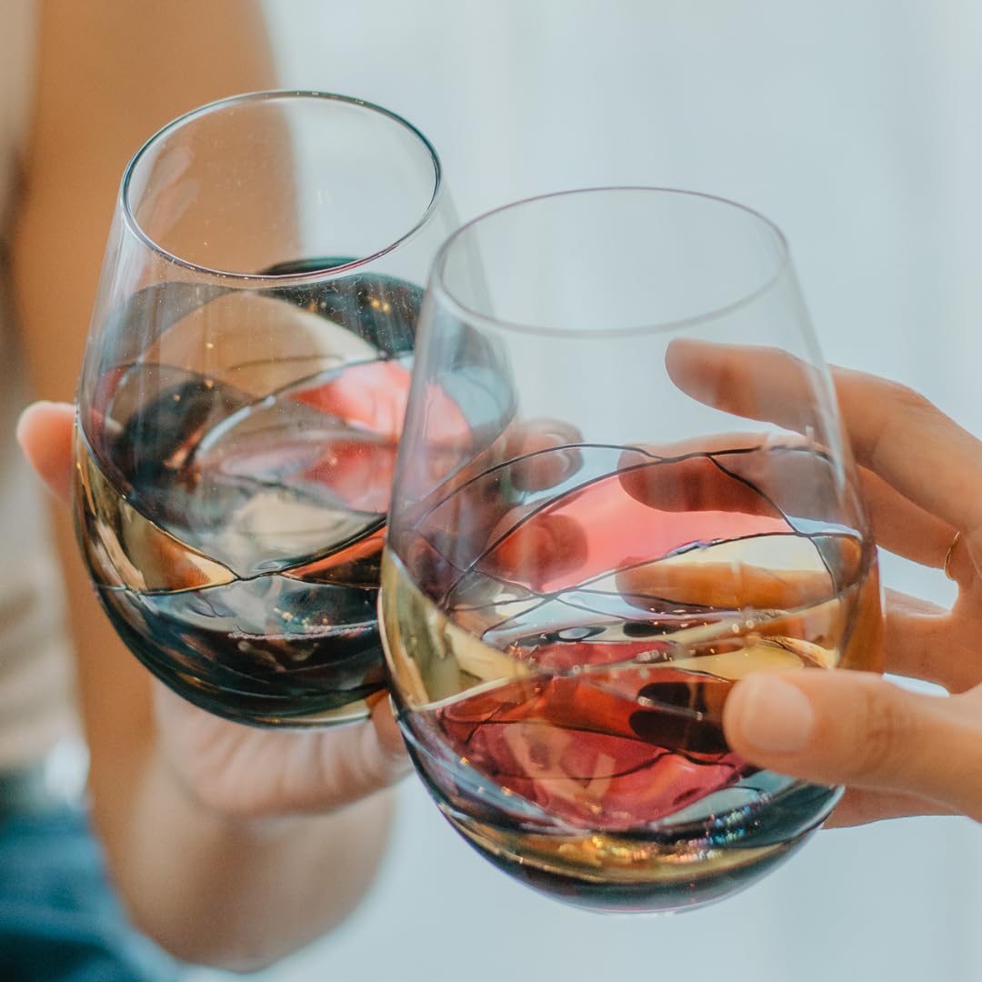 Sagrada Barcelona Stemless Wine Glasses – Hand-Painted Set of 2 Unique Wine Gift for Wedding, Anniversary, Housewarming & Christmas – Ideal for Women & Men