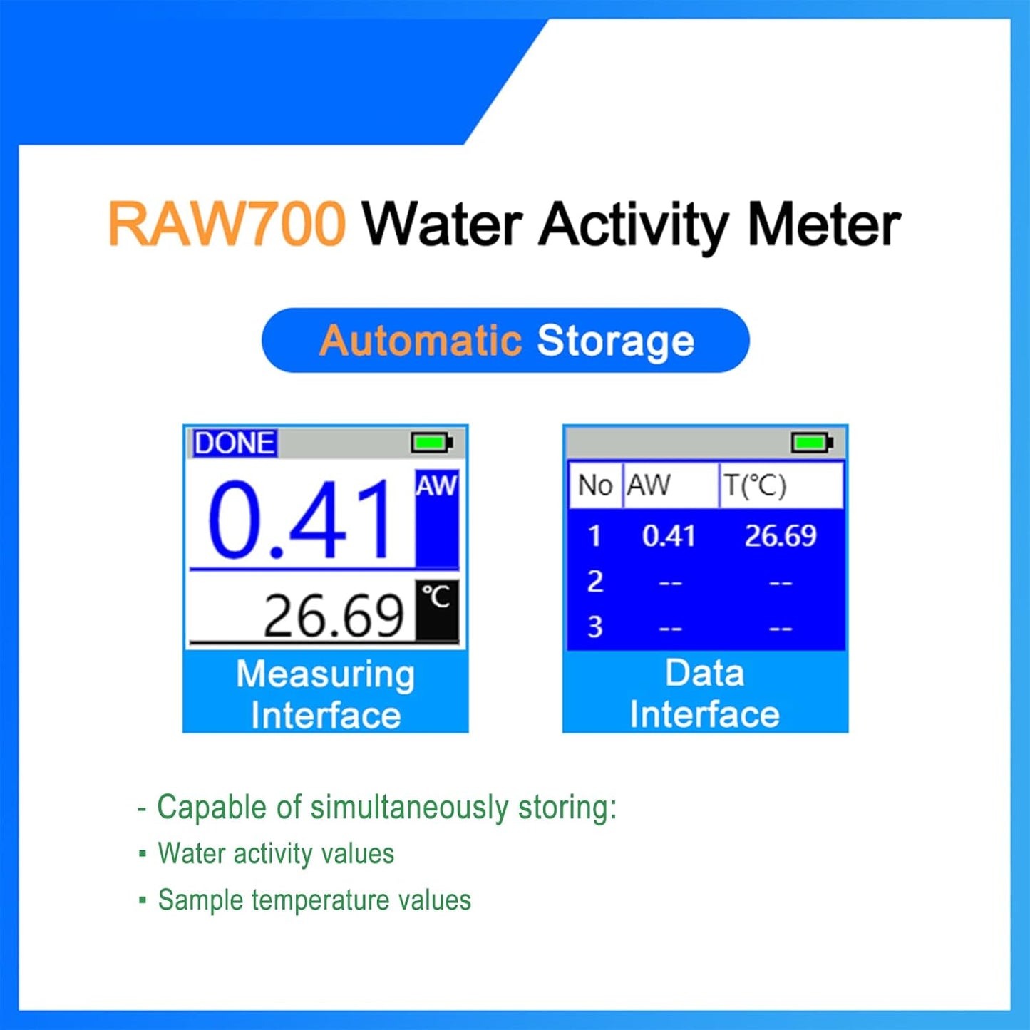 RAW700 Water Activity Meter Portable Food Water Acivity Meter Tester Digital AW Meter Monitor Measuring Range 0.00-1.00aw with 0.01aw Resolution