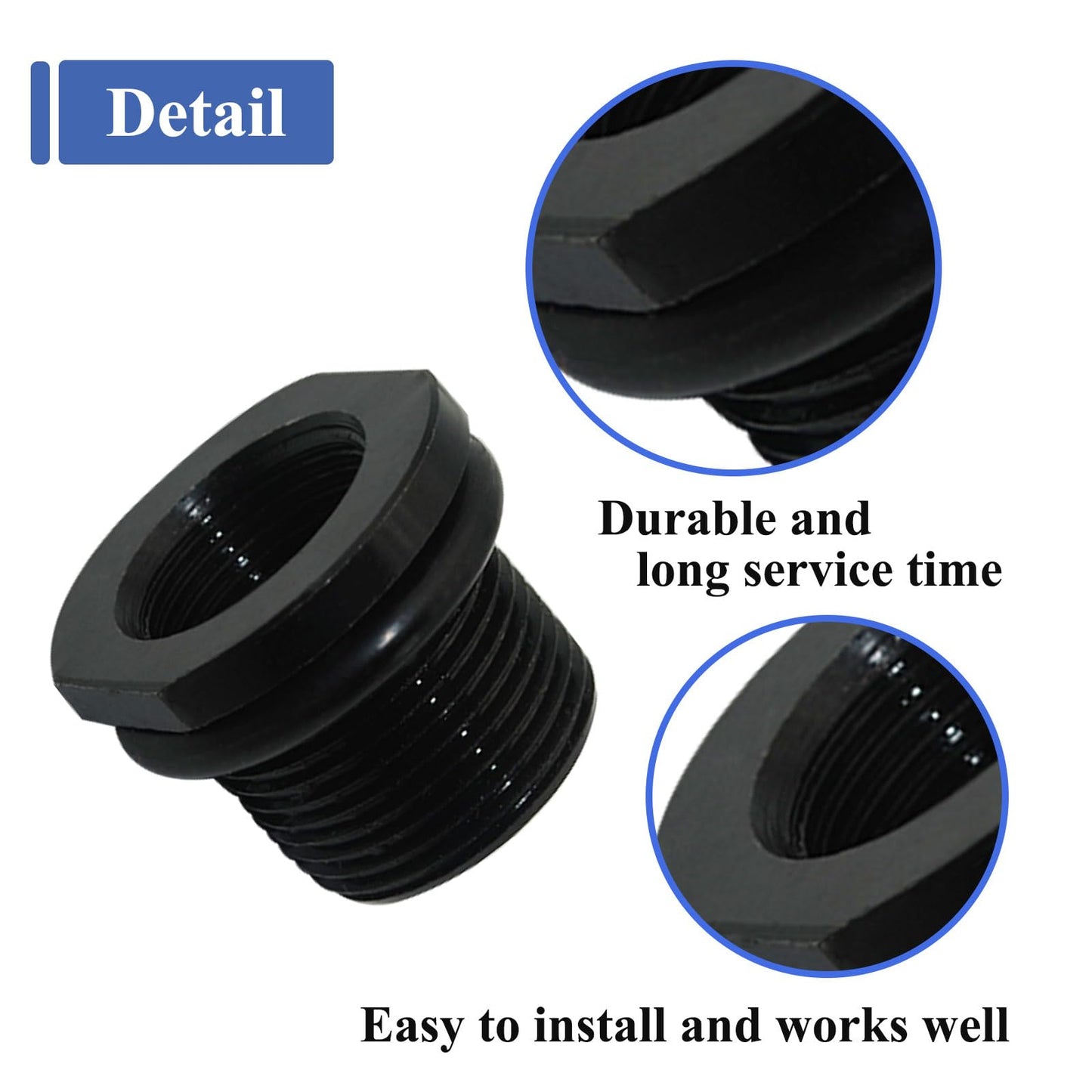 2 Pcs Thread Adapters and Rubber&Metal Washers, Replacement Kit, 1/2 * 28, 5/8 * 24, Black