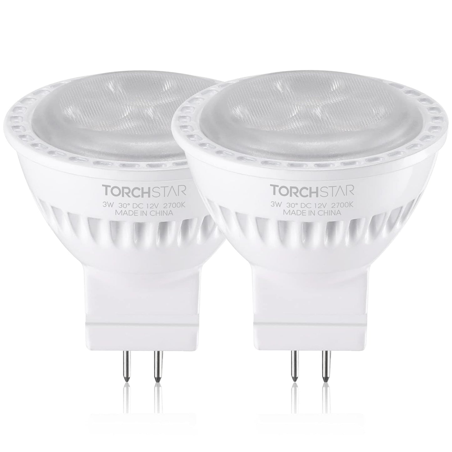 TORCHSTAR LED MR11 Bulbs, 3W Soft White 2700K, GU4 Base, Non-Dimmable, 2 Pack, Aluminum
