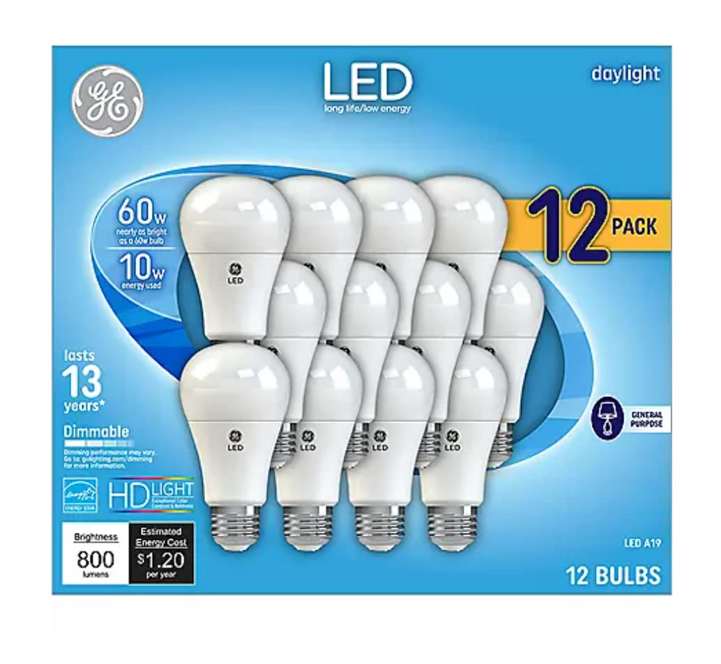 GE Daylight LED 60W Equivalent General Purpose A19 Light Bulbs (12 Pack)