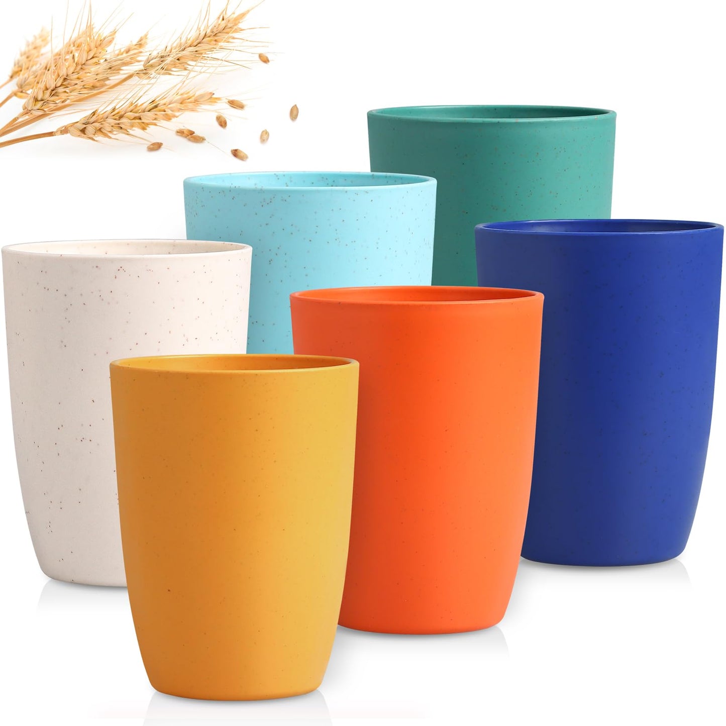 GENLGE 12 OZ Wheat Straw Cups Reusable Drinking Tumblers, Unbreakable Cups for Kitchen - BPA Free, Dishwasher Safe, Set of 6, Multicolor