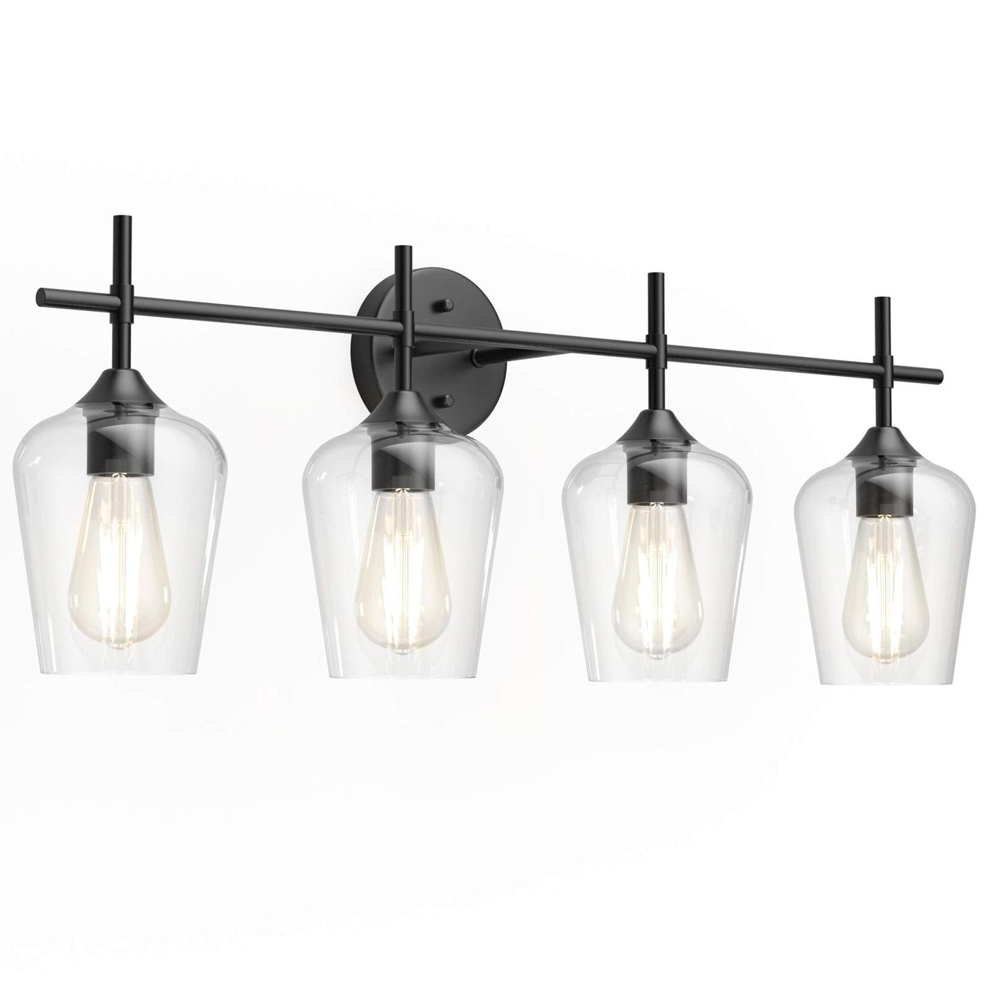 Ralbay 4-Light Vintage Bathroom Vanity Lighting, Industrial Matte Black Finish, Clear Glass Sconce, Model 2031, Farmhouse Style