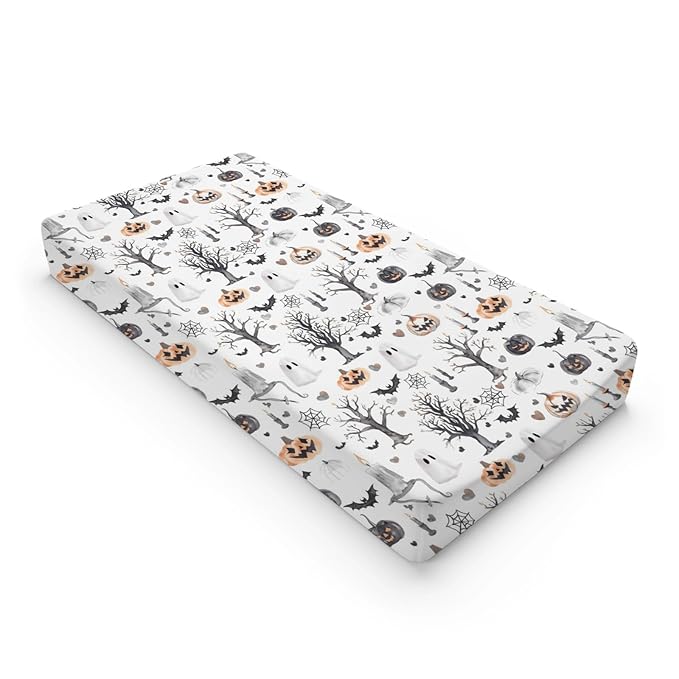 Halloween Pumpkin Bats Spiders Trees Hearts Pattern Baby Changing Pad Cover, Unisex Fall Winter Holiday Nursery Diaper Changing Table Pad Mat Sheet for Boys Girls-16x32