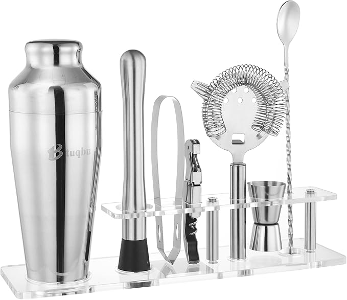 Btuqbu Cocktail Shaker Set with Arcylic Stand, Mixology Bartender Kit for Drink Mixing | Mixology Set with 7 Bar Set Tools...