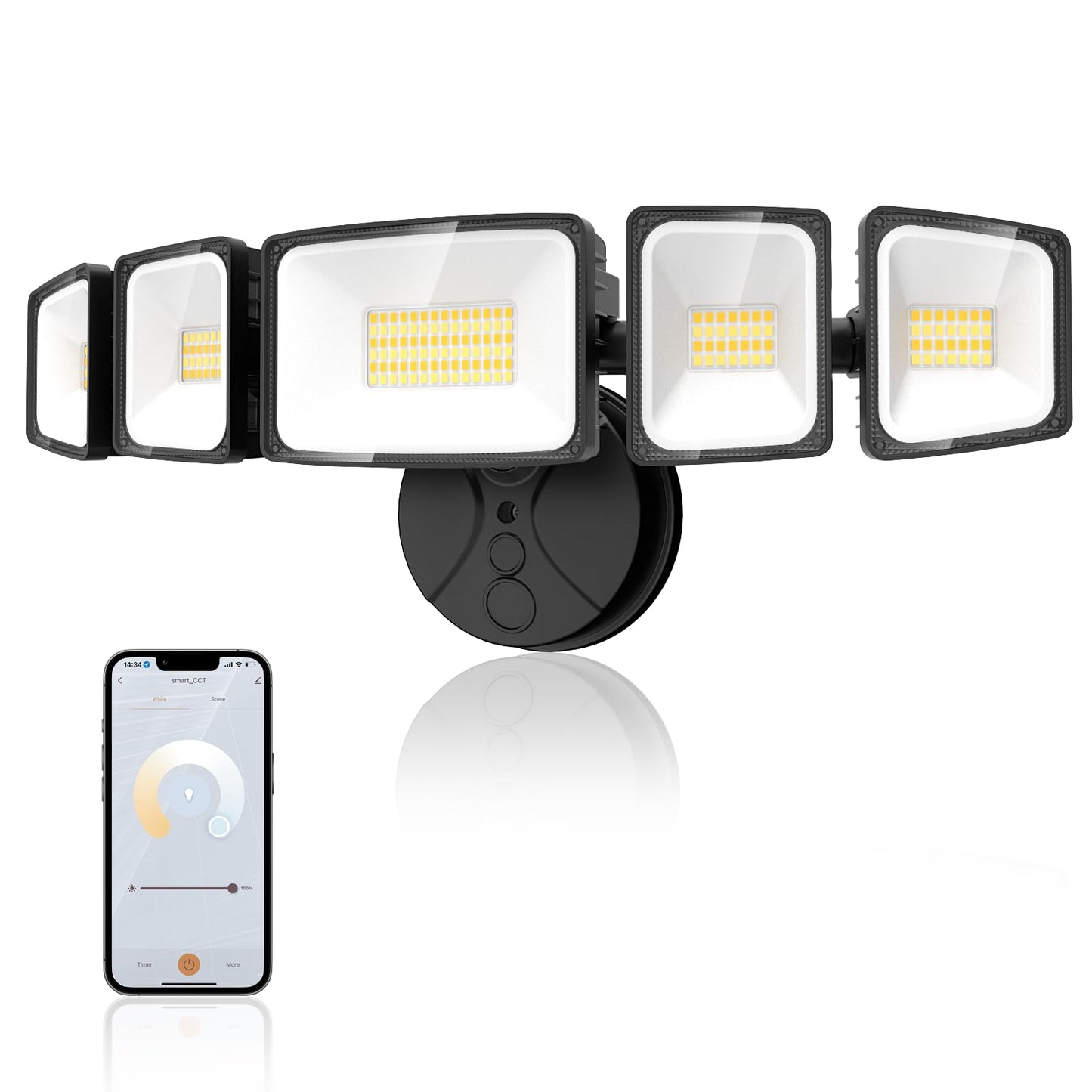 Onforu 120W Smart Flood Light, 12000LM LED, WiFi Control, 5 Adjustable Heads, 2700K-6500K, Black, Model BDB120WF