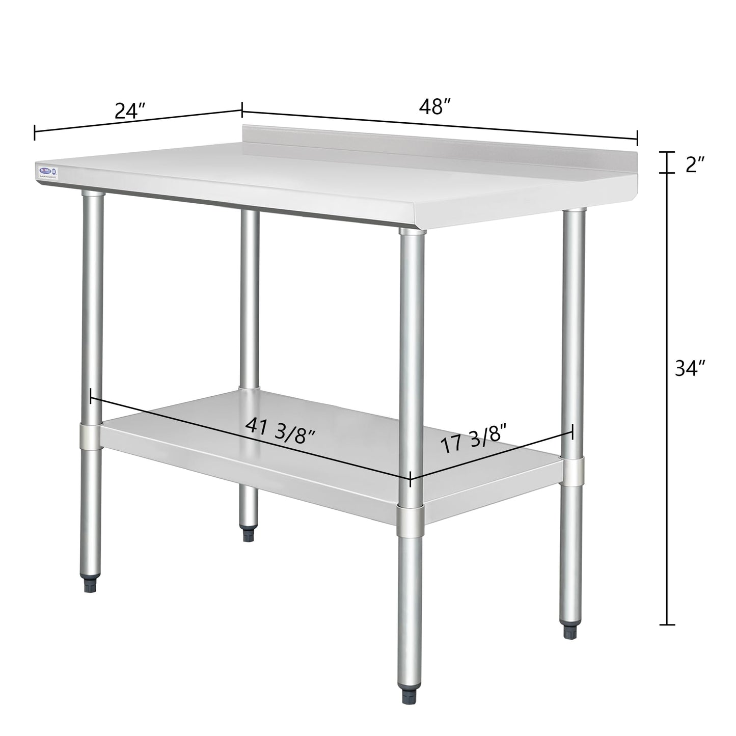 HARDURA Stainless Steel Table with Backsplash Metel Prep Table Commercial Kitchen Workbench 24x48 Inches NSF
