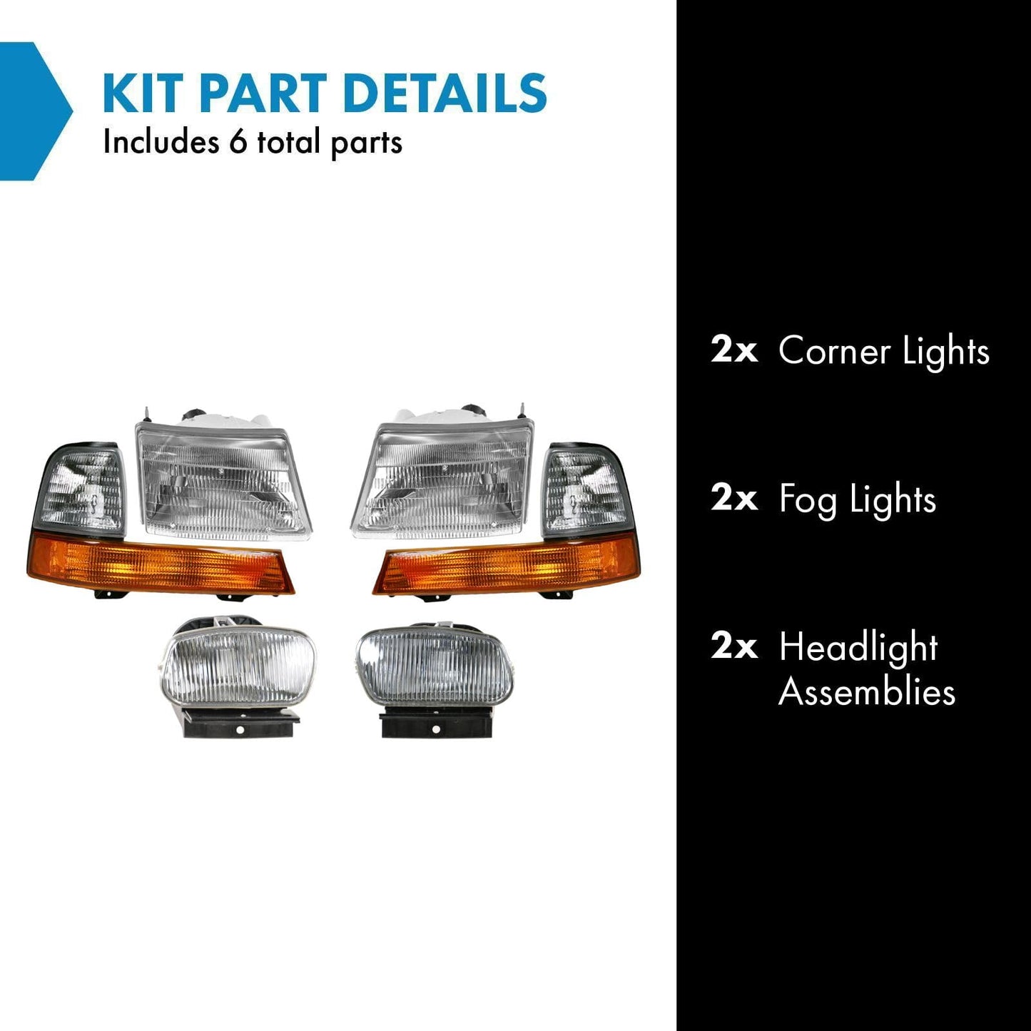 Trq Lighting Kit Compatible With 1998-2000 Ford Ranger Fo2502151 Fo2503151 Fo2520144 Fo2521144 Fo2592198 Fo2593198
