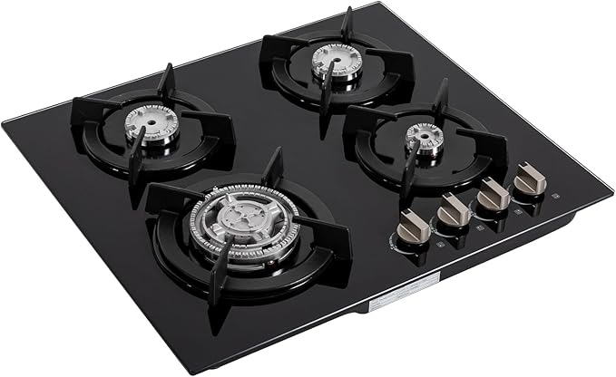 4-Burner NG Stove, Built-in Countertop Gas Stove with Tempered Glass, Electronic Pulse Ignition, High Precision Fire Control, and Detachable Pot Brackets