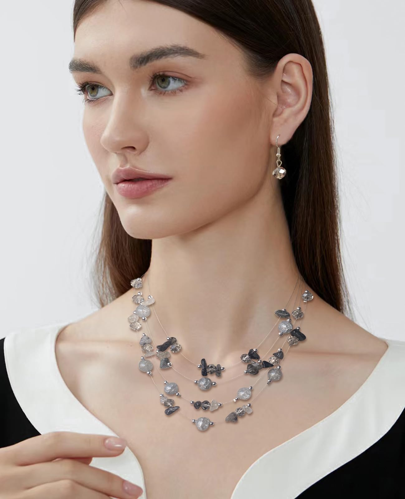 Layered Chunky Statement Necklace for Women Colorful Boho Beaded Necklaces and Earring Set Fashion Costume Jewelry for Women(54-