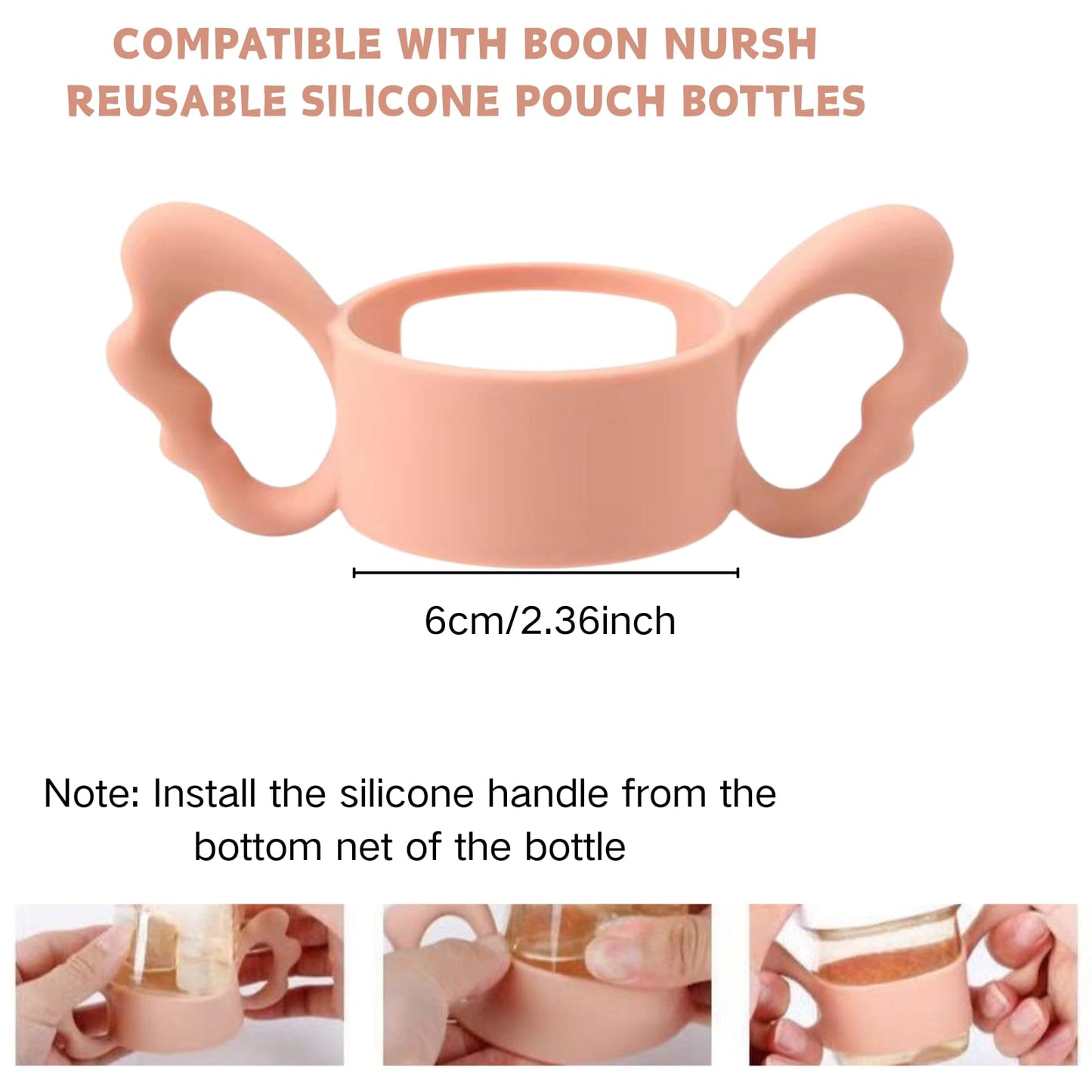 JXMYJR 4Pack Bottle Handles Compatible with Boon Nursh Reusable Silicone Pouch Bottles, Cute Wing Design, Silicone Bottle Holder for Easy Grip, Quick Install, Easy to Clean
