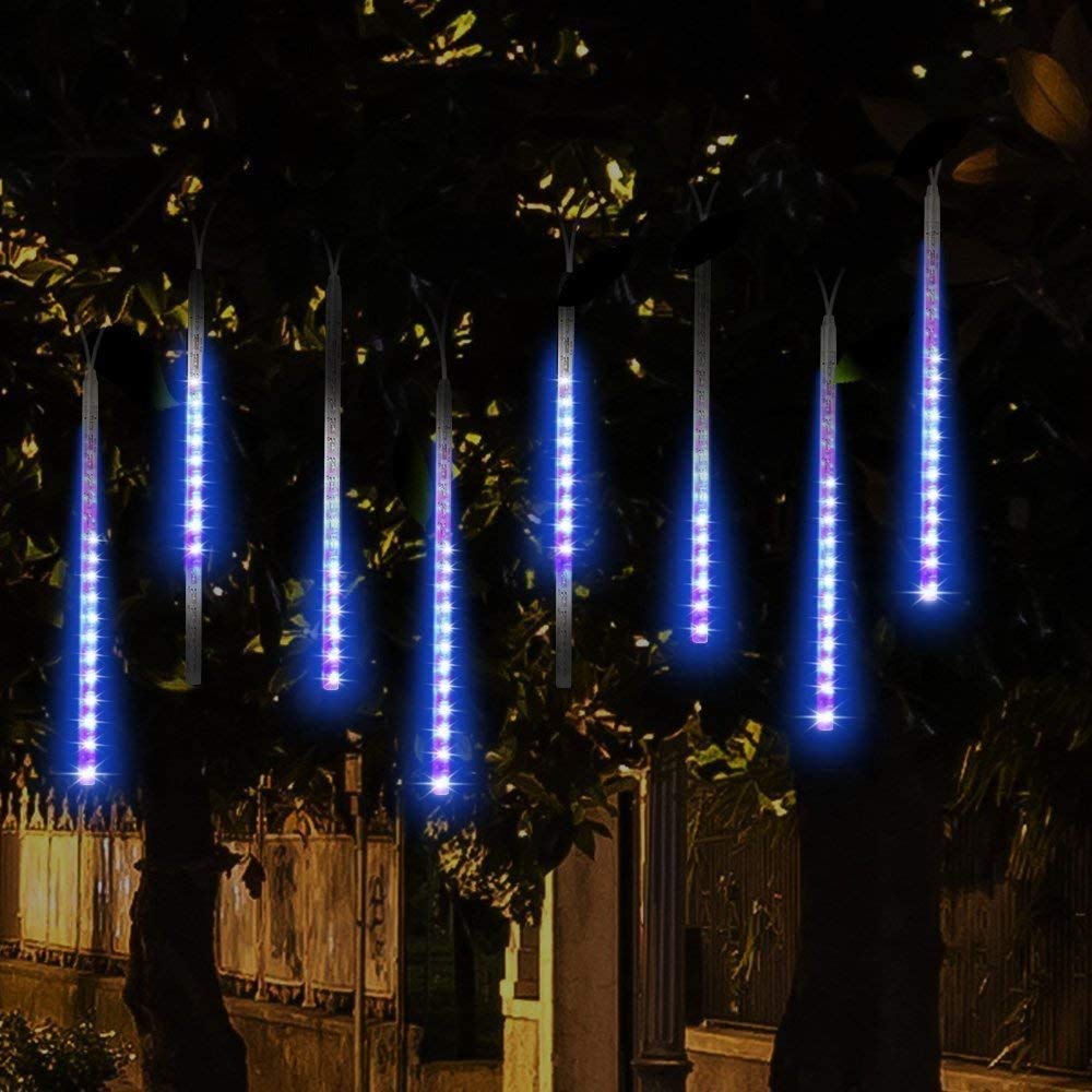 Weepong 12Inch Blue Meteor Shower Lights - Ul Certified Cascading String Lights For Outdoor Christmas Tree & Garden Decor, 8 Tubes