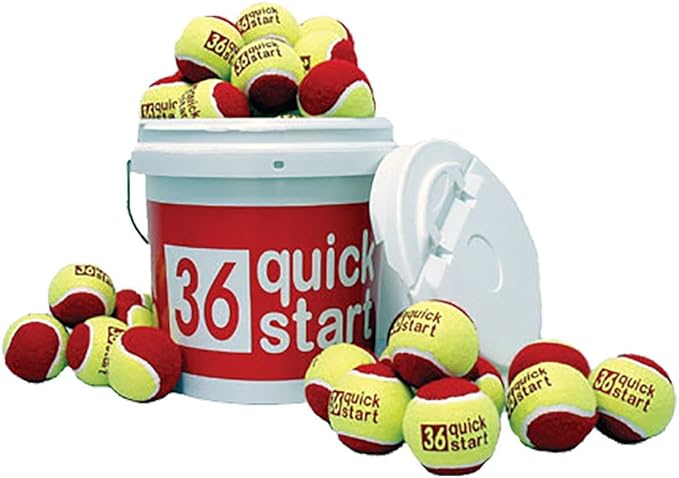 Oncourt Offcourt Quick Start 36" Red Felt Balls with Slogans – 48 Ball Bucket/Same Size as Regular Tennis Balls/Red Balls