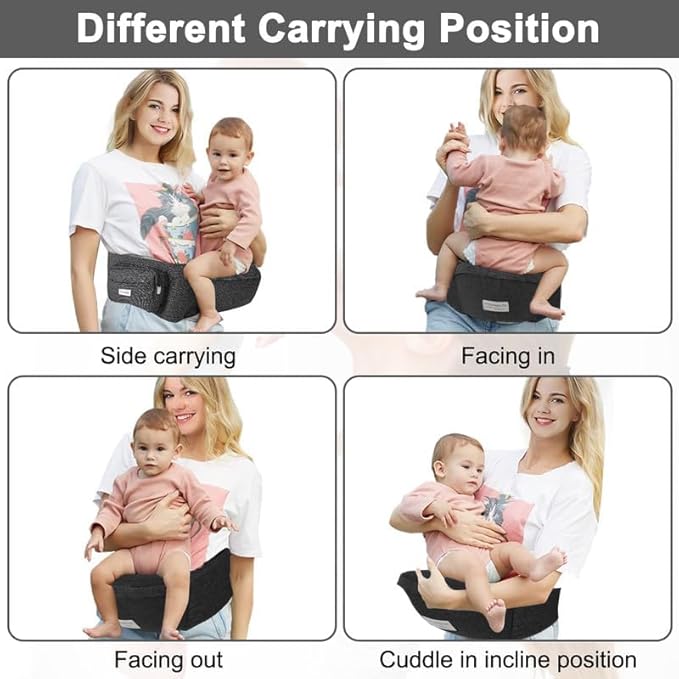 Baby Hip Carrier, Baby Carrier with Adjustable Waistband & Breathable Mesh, Ergonomic Carrier with Non-Slip Hip Seat Surface for Newborns & Toddlers, Dark Grey
