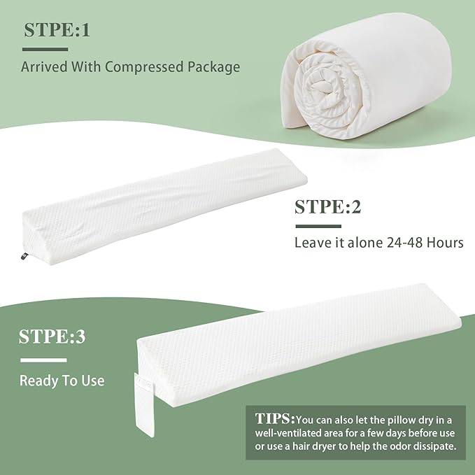 Queen Size Bed Wedge Pillow - for Headboard Gap/Headboard Pillow/Mattress Wedge /Bed Gap Filler (60"x10"x6") - Bloster Triangle Pillow for Sleeping To Fill Gap (0-8") Between Headboard and Mattress