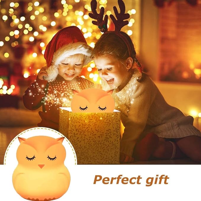 WHA&DARREN Owl Night Lights Kids, Silicone Light Bedside Lamp, Baby Nursery Light, Sleep Night-Light, Squishy Night Light for Kids Room, Animal Night Lights for Girls and Boys